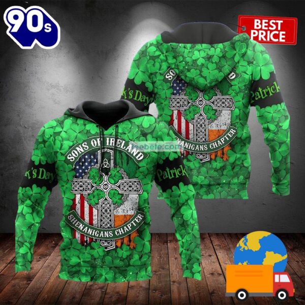 St Patrick Four Sons Of Ireland Green 3D Art Hoodie 2025