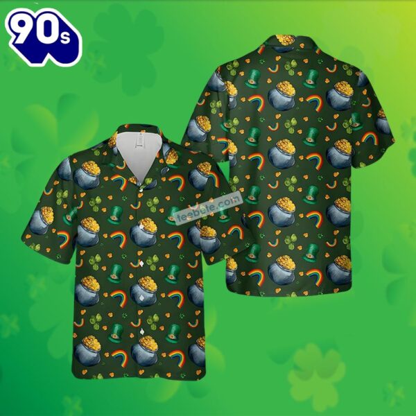 St Patrick Gold Coin Shamrock Green Hawaiian Work Shirts 2025