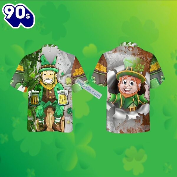 St Patrick Leprechaun Beer Gold Coin Green Mens Big And Tall Hawaiian Shirts 2025