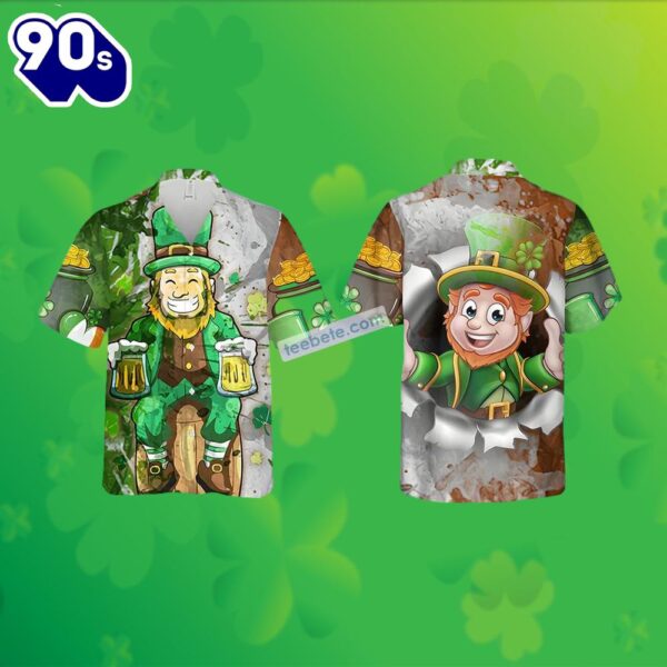 St Patrick Leprechaun Beer Shamrock Green Cheap Mens Hawaiian Shirts 2025