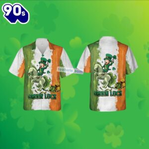 St Patrick Leprechaun Riding Unicorn Shamrock Green Hawaiian Shirts 2025