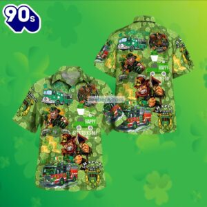 St Patrick Leprechaun Shamrock Fire Truck Green Ladies Hawaiian Tops 2025