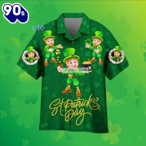 St Patrick Leprechaun Shamrock Gold Coin Green Obnoxious Hawaiian Shirts 2025