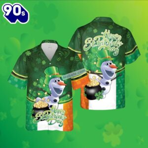 St Patrick Olaf Shamrock Pot Of Gold Green Traditional Hawaiian Shirt 2025