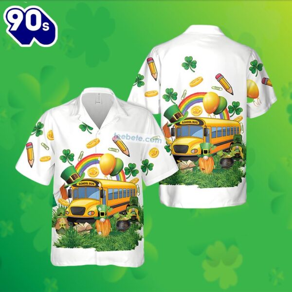 St Patrick School Bus Shamrock White Best Hawaiian Shirts 2025