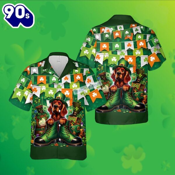 St Patrick Setter Shamrock Green Hawaiian Strength Shirts 2025