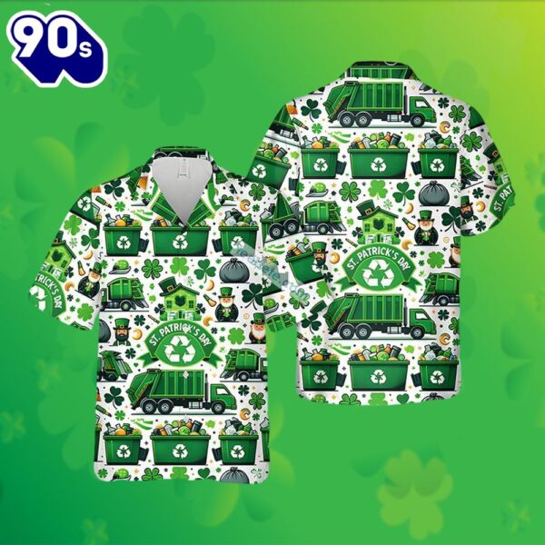 St Patrick Shamrock Waste Management Green Slim Fit Hawaiian Shirt 2025