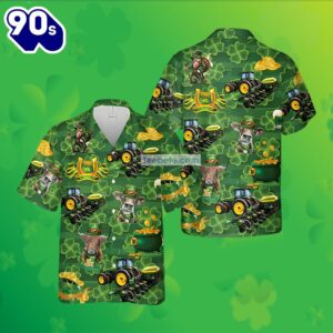 St Patrick Tractor Planter Shamrock Horseshoe Green Quality Hawaiian Shirts 2025