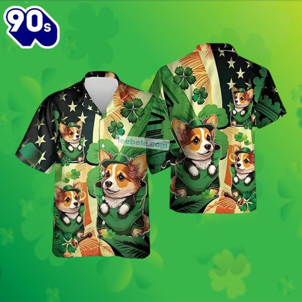 St Patricks Baby Corgi Shamrock Green Wild Hawaiian Shirts 2025