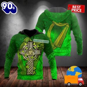 St Patricks Celtic Warrior And Harp Green 3D Hoodie For Women 2025
