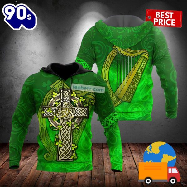 St Patricks Celtic Warrior And Harp Green 3D Hoodie For Women 2025