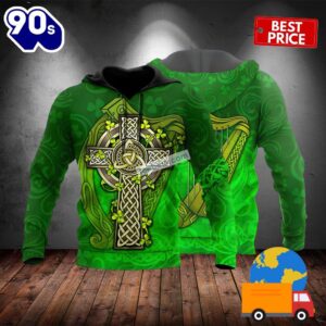 St Patricks Celtic Warrior And Harp Green 3D Hoodie For Women 2025