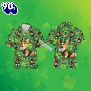 St Patricks Corgi Dog Shamrock Green Big And Tall Tropical Shirts 2025