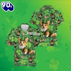 St Patricks Corgi Dog Shamrock Green Big And Tall Tropical Shirts 2025