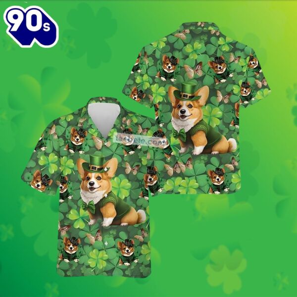 St Patricks Corgi Dog Shamrock Green Big And Tall Tropical Shirts 2025