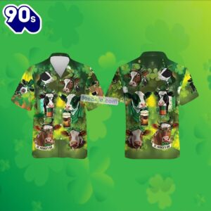 St Patricks Cow Drinking Beer Shamrock Green Big Mens Hawaiian Shirts 2025