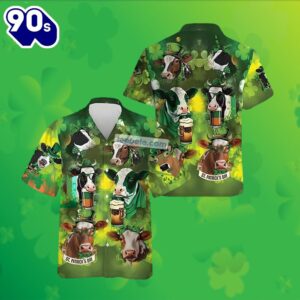 St Patricks Cow Drinking Beer Shamrock Green Big Mens Hawaiian Shirts 2025