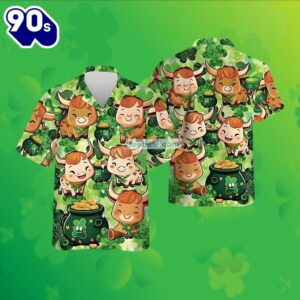 St Patricks Cow Pot Of Gold Green Hawaiian Strength Shirts 2025