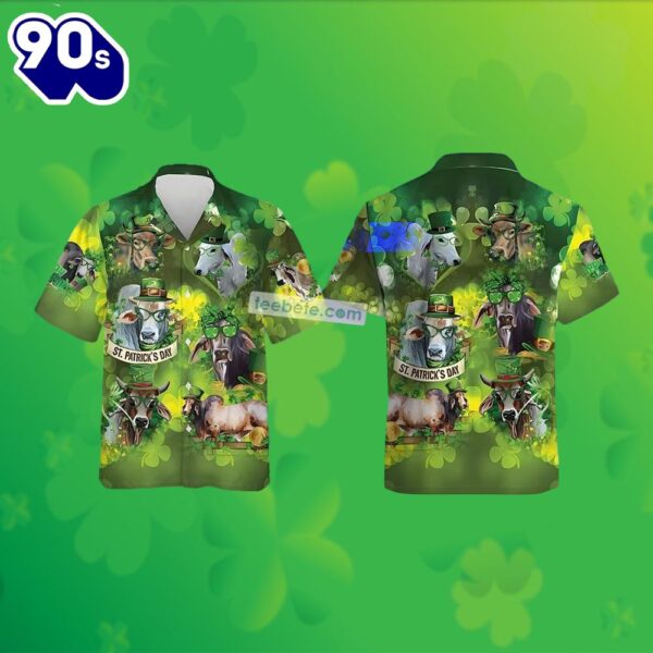 St Patricks Cow Shamrock Gold Coin Green Hawaiian Shirt With Suit 2025