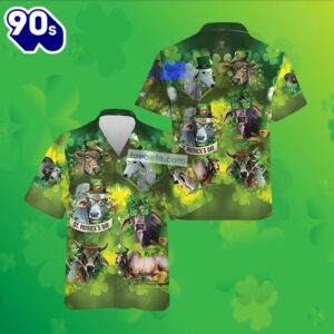 St Patricks Cow Shamrock Gold Coin Green Hawaiian Shirt With Suit 2025