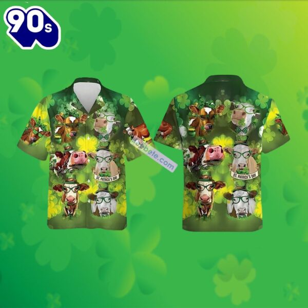 St Patricks Cow Shamrock Green Original Hawaiian Shirt 2025