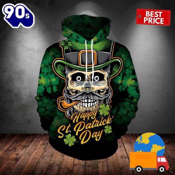 St Patricks Day With Clover Skull Green 3D Full Print Hoodie 2025