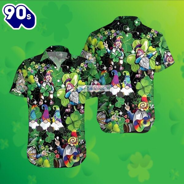 St Patricks Gnome Colorful Shamrock Green Mens Cotton Hawaiian Shirts 2025