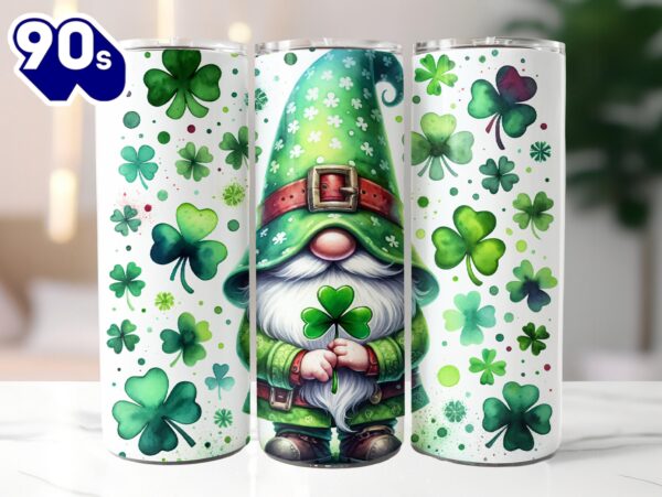 St Patrick’s Shamrock Gnome 20 Oz Skinny Tumbler, Gnome Tumbler, St Patrick’s Tumbler