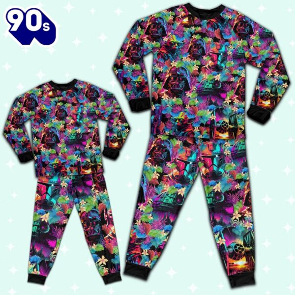 Star Wars Colorful Synthwave Summer Floral Pajamas Set – Movie Cartoon Holiday Pajamas