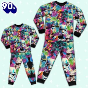 Star Wars Colorfull Floral Stormtrooper Artwork Pajamas Set - Movie Cartoon Holiday Pajamas