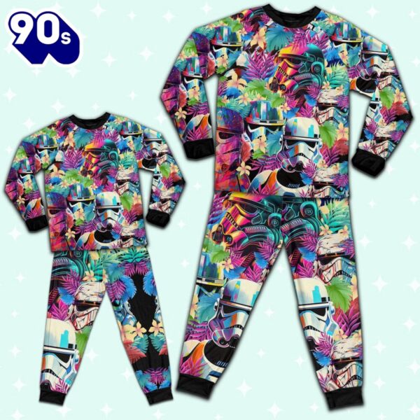 Star Wars Colorfull Floral Stormtrooper Artwork Pajamas Set – Movie Cartoon Holiday Pajamas