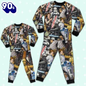 Star Wars R2D2 C3PO Darth Vader Luke Skywalker Chewbacca Yoda Art Pajamas Set - Movie Cartoon Holiday Pajamas