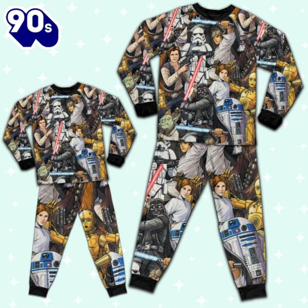 Star Wars R2D2 C3PO Darth Vader Luke Skywalker Chewbacca Yoda Art Pajamas Set – Movie Cartoon Holiday Pajamas