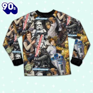 Star Wars R2D2 C3PO Darth Vader Luke Skywalker Chewbacca Yoda Art Pajamas Set - Movie Cartoon Holiday Pajamas