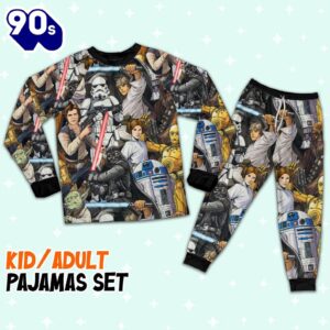 Star Wars R2D2 C3PO Darth Vader Luke Skywalker Chewbacca Yoda Art Pajamas Set - Movie Cartoon Holiday Pajamas