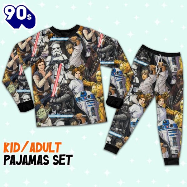 Star Wars R2D2 C3PO Darth Vader Luke Skywalker Chewbacca Yoda Art Pajamas Set – Movie Cartoon Holiday Pajamas