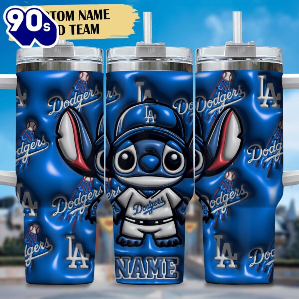 Stitch and Los Angeles Dodgers Cartoon,MLB Custom Stanley Quencher 40oz Stainless Steel Tumbler With Handle