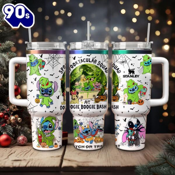 Stitch And The Nightmare Before Christmas Movies Custom Stanley Quencher 40oz Stainless Steel Tumbler With Handle