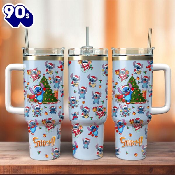 Stitch Cartoon Christmas Custom Stanley Quencher 40oz Stainless Steel Tumbler
