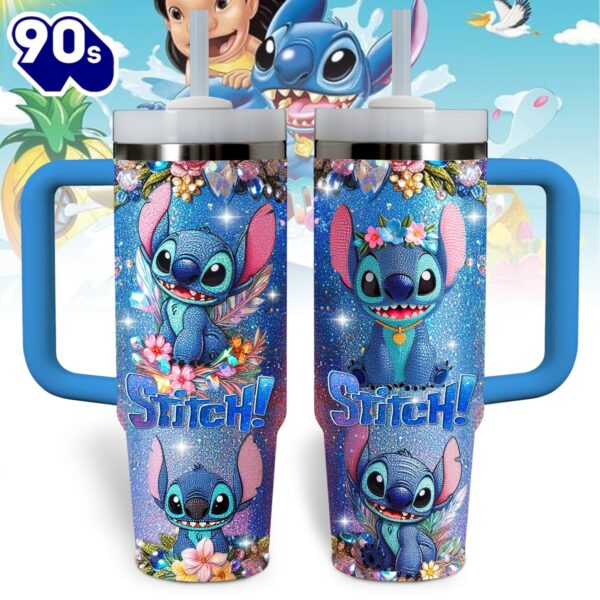 Stitch Cartoon Custom Stanley Quencher 40oz Stainless Steel Tumbler With