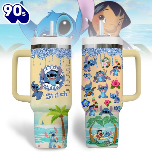 Stitch Cartoon Custom Stanley Quencher 40oz Stainless Steel Tumbler With Handle
