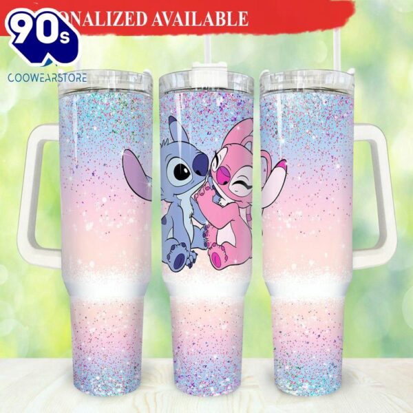 Stitch Cartoon Valentines 40oz Tumbler Print On Demand Happy Valentines Day – 40oz Tumbler with Handle