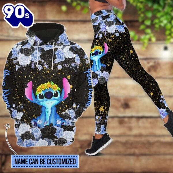 Stitch Custom Floral Character Hoodie And Leggings Set