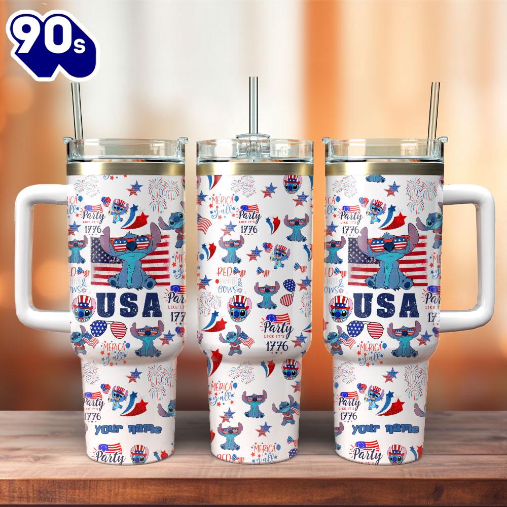 Stitch Independence Day Custom Stanley Quencher 40oz Stainless Steel Tumbler With Handle Stitch Independence Day Custom Stanley Quencher 40oz Stainless Steel Tumbler With Handle