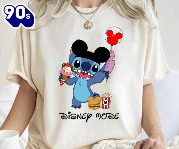 Stitch With Mickey Ear Balloon Eat Ice Cream Disney Mode Funny T-Shirt Gift Summer
