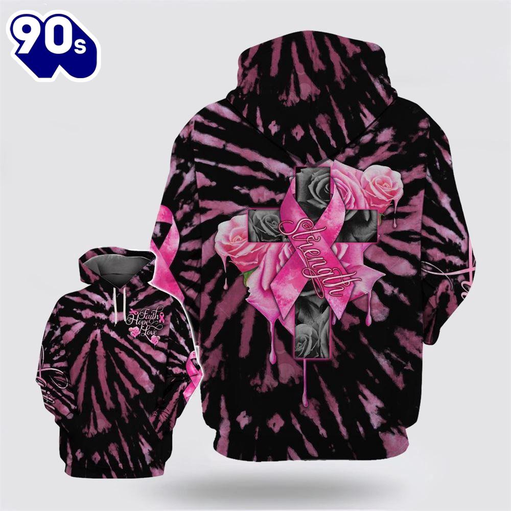 Strength Faith Hope Love Melting Rose Tie Dye Black Pink Hoodie Strength Faith Hope Love Melting Rose Tie Dye Black Pink Hoodie