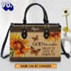 Sunflower And Butterfly God Has A Plan Trust It Live It Enjoy It Personalized Leather Handbag Christ Gifts For Religious Women, Christian Bags  Gift For Women Christmas