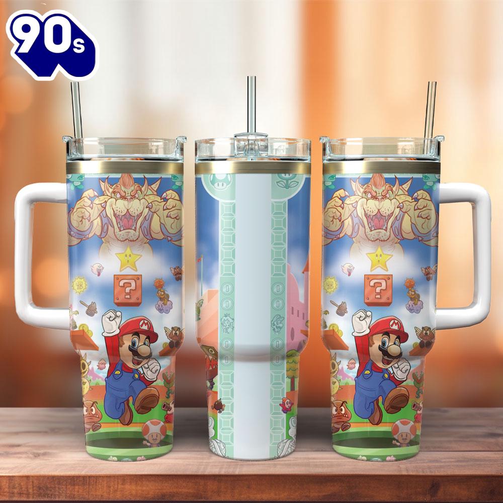 Super Mario Bros Game Movie Custom Stanley Quencher 40oz Stainless Steel Tumbler With Handle For Fans Super Mario Bros Game Movie Custom Stanley Quencher 40oz Stainless Steel Tumbler With Handle For Fans