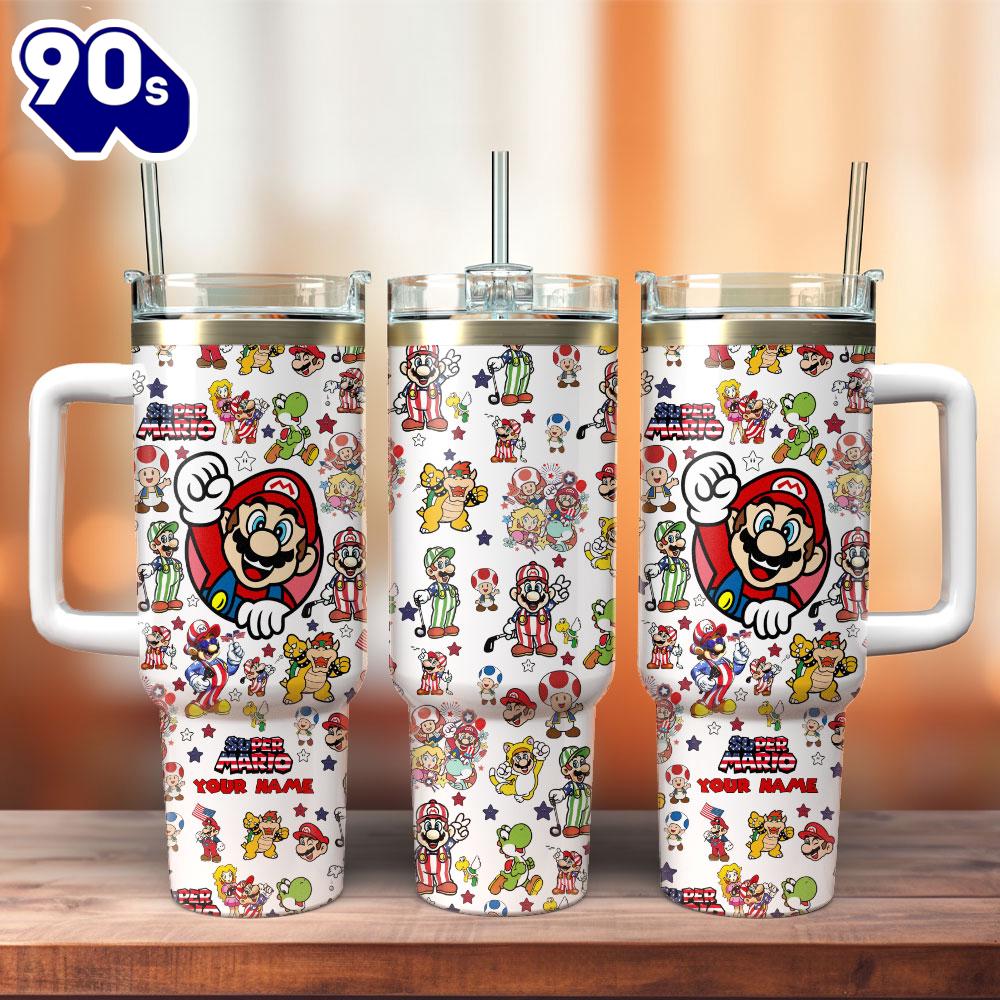 Super Mario Game Movie Custom Stanley Quencher 40oz Stainless Steel Tumbler With Handle For Fans Super Mario Game Movie Custom Stanley Quencher 40oz Stainless Steel Tumbler With Handle For Fans