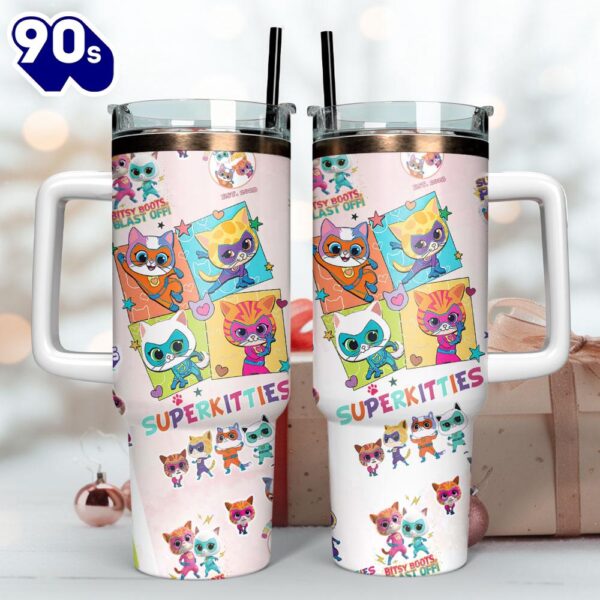 SuperKitties Cartoon Custom Stanley Quencher 40oz Stainless Steel Tumbler  For Fans